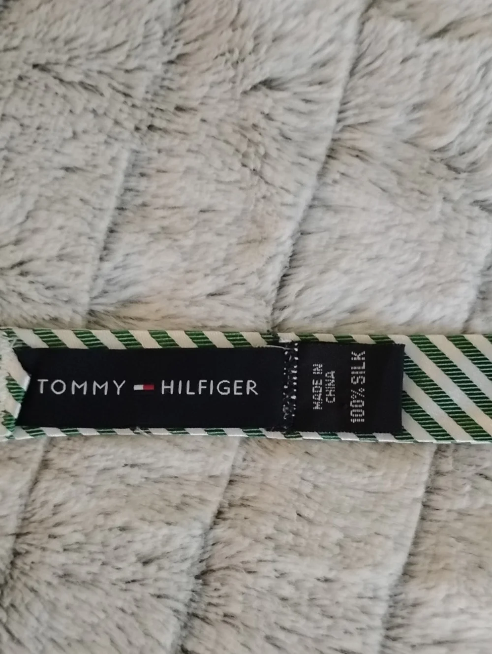 Tommy Hilfiger SILK Green and White Stripe Self-Tie Bow Tie